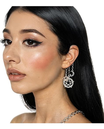 Boucles d'oreilles gothiques : pentagramme, lune et étoiles