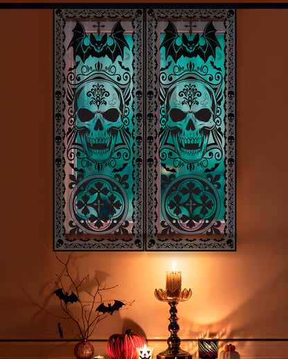 Gothic Skull & Fledermaus Fenster Dekostoff 102x213cm