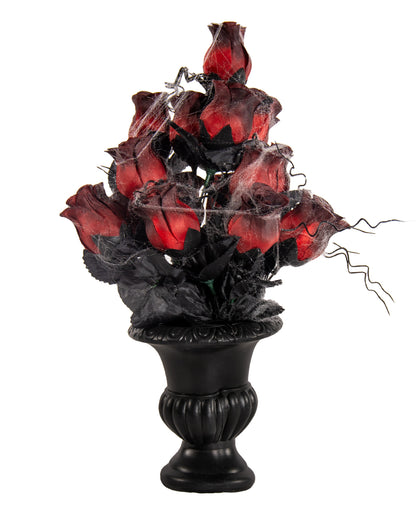 Vaso Gotico Con Rose Rosse Sbiadite E Ragnatele