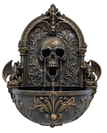 Noctis Manor Gothic Wandbrunnen mit Totenschädel, Fledermaus & Gargoyles 75cm