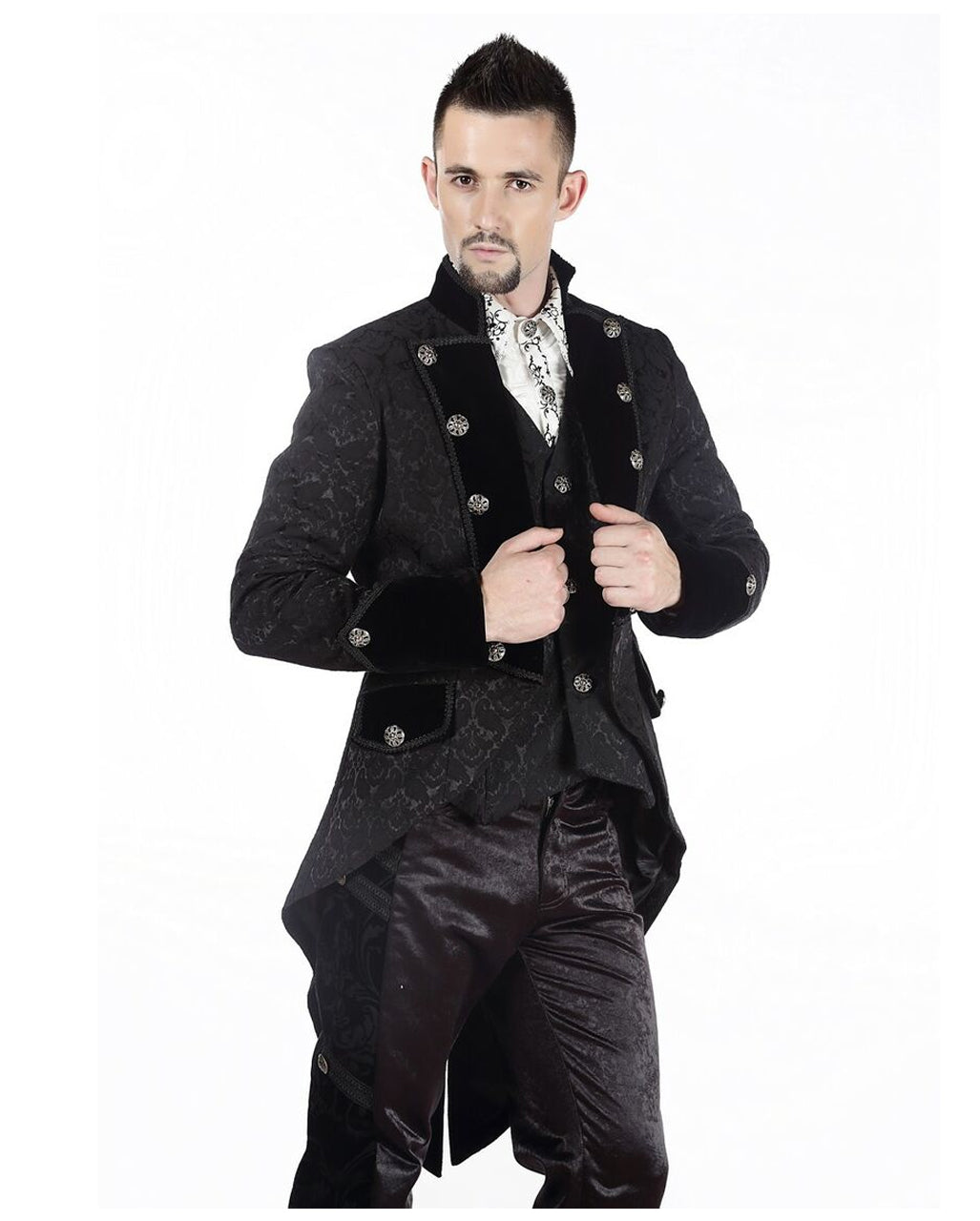 Gothic Herren Brokat Gehrock schwarz