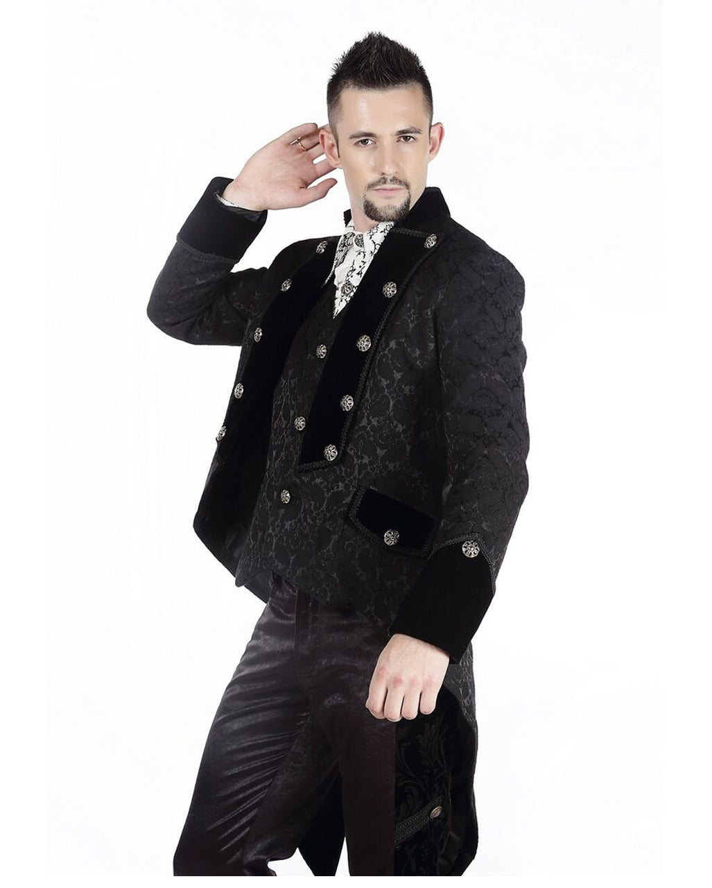 Gothic Herren Brokat Gehrock schwarz