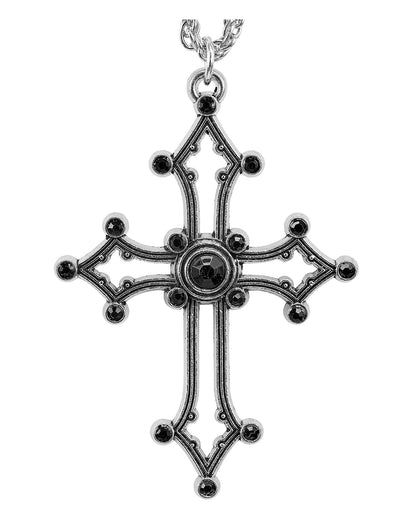 Gotische Kreuz Kette mit schwarzen Edelsteinen