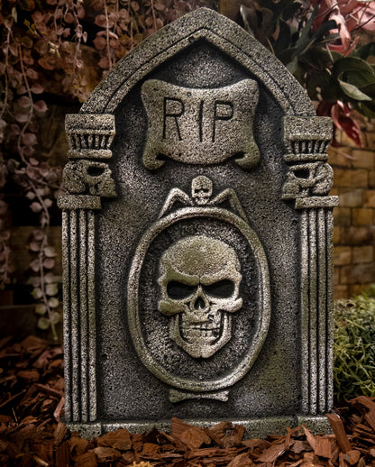 R.I.P. Grabstein mit Totenköpfe & Säulen 53cm