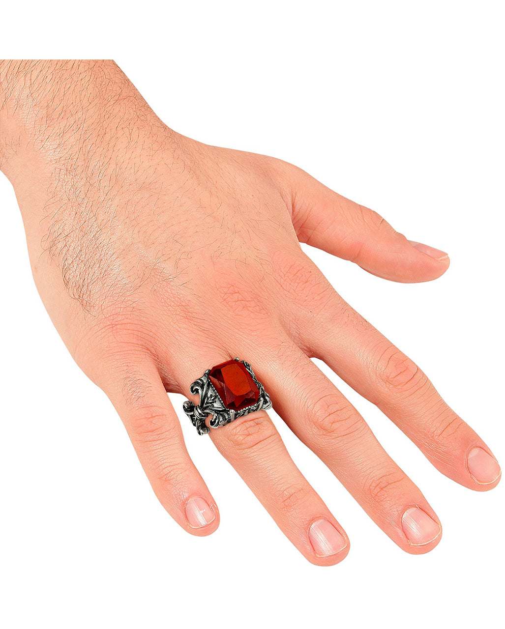 Gotischer Vampir Ring mit rotem Edelstein