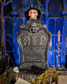Grabstein mit Verstecktem Grim Reaper Animatronic 39cm