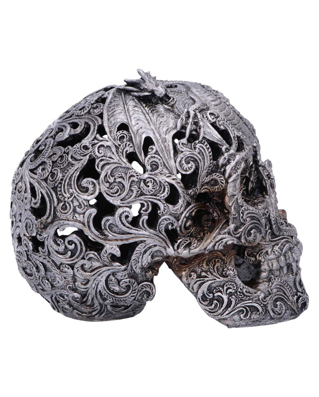 Gravierter Drakos Totenschädel mit Drachenmotiv 19,5cm