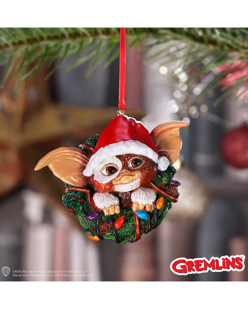 Gremlins Gizmo mit Kranz als Christbaumkugel 10cm