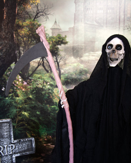 Grim Reaper Standfigur mit Sense, Licht & Sound