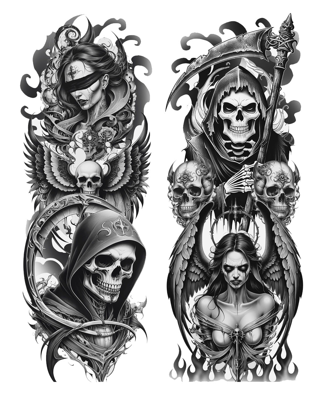 Collant Effetto Tatuaggio Grim Reaper