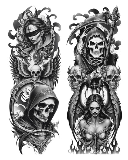 Collant Effetto Tatuaggio Grim Reaper