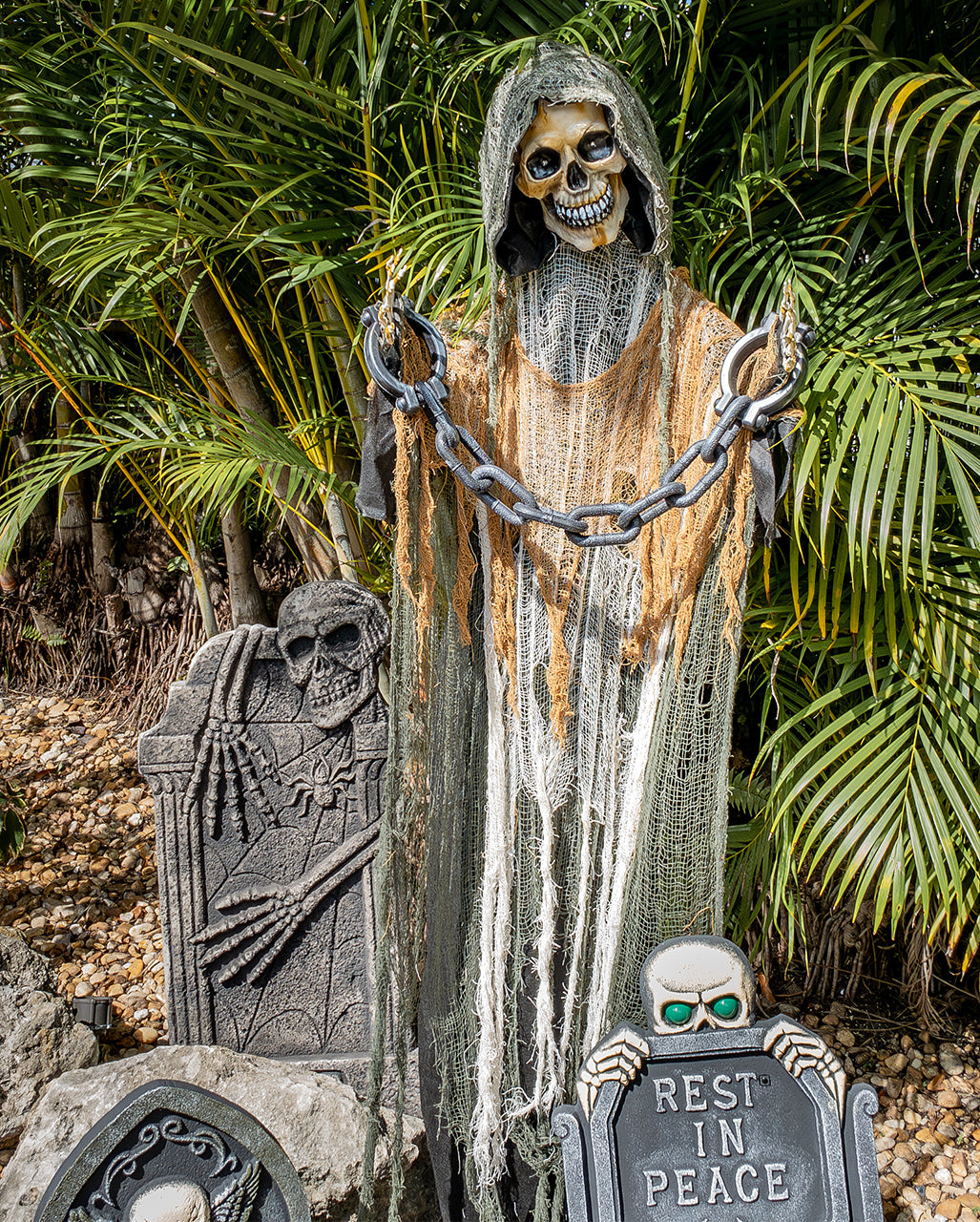 Großer Halloween Grabstein mit Skelett 91cm