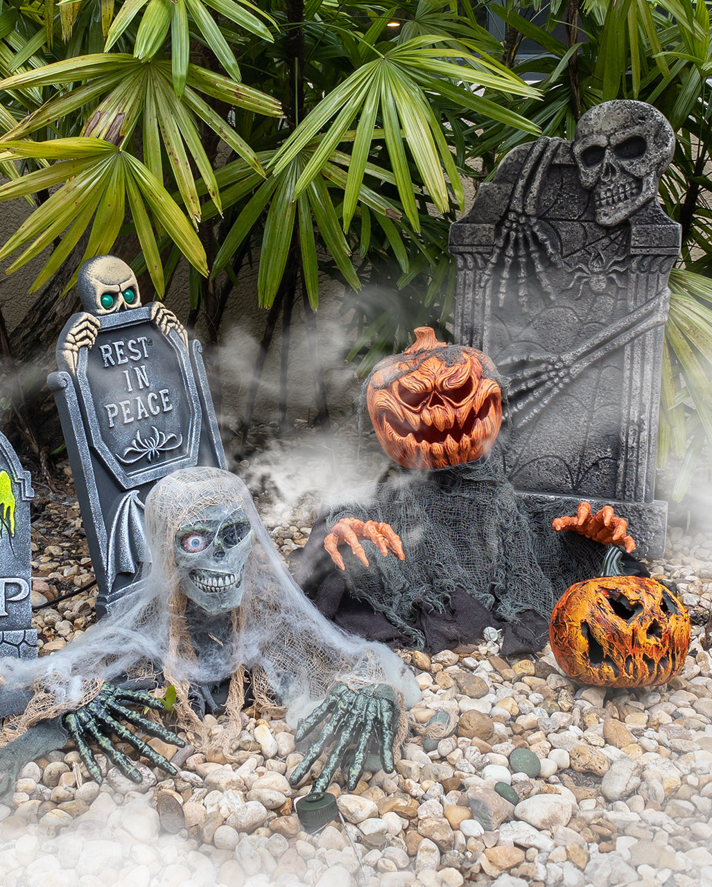 Großer Halloween Grabstein mit Skelett 91cm