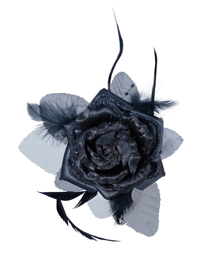 Haarspange mit schwarzer Rose und Federn