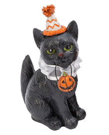 Chat Clown D'Halloween Avec Citrouille 15cm