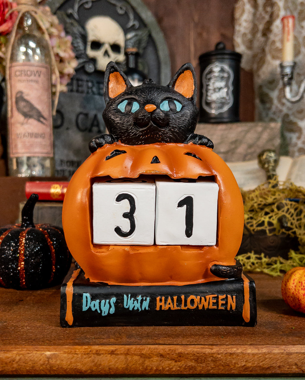 Halloween Countdown mit Kürbis & Katze 18cm