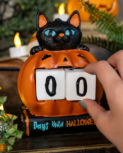Halloween Countdown mit Kürbis & Katze 18cm