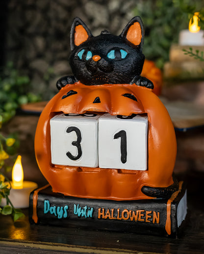 Halloween Countdown mit Kürbis & Katze 18cm