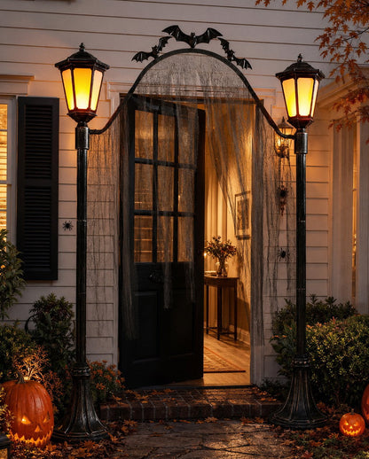 Arco De Cementerio De Halloween Con 2 Faroles Y Luz Parpadeante 233cm