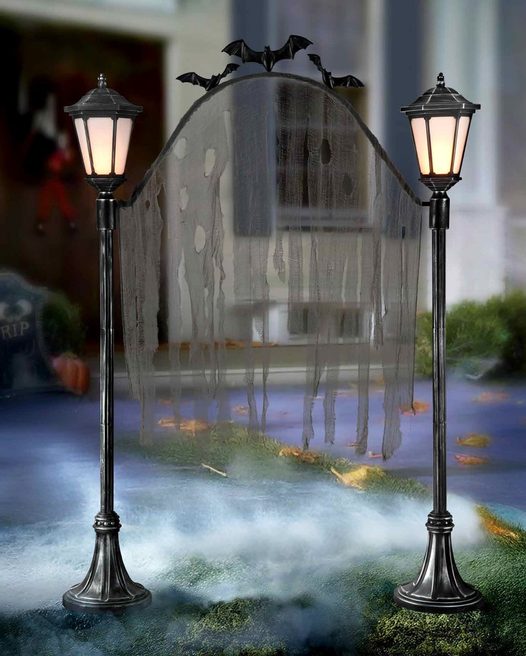 Arco De Cementerio De Halloween Con 2 Faroles Y Luz Parpadeante 233cm