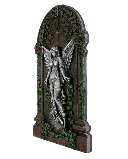Halloween Grabstein mit Geflügelter Engelsstatue & Efeu 91cm