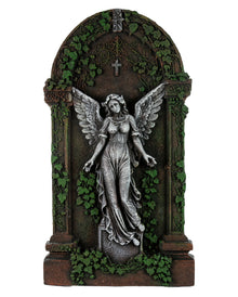 Halloween Grabstein mit Geflügelter Engelsstatue & Efeu 91cm