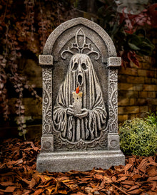Halloween Grabstein mit Geist & Kerze 53cm