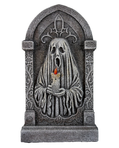 Halloween Grabstein mit Geist & Kerze 53cm