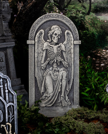Halloween Grabstein mit Kniehendem Skelett Engel 91cm