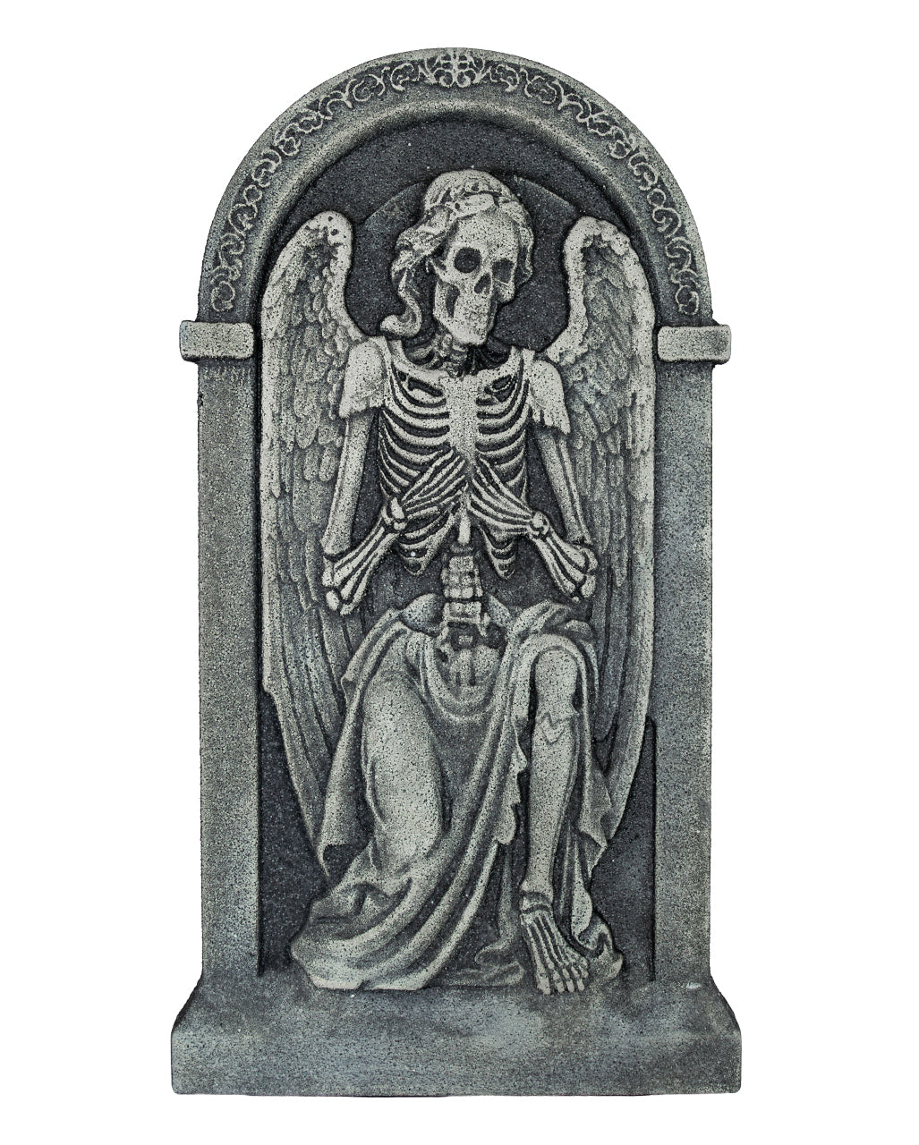 Halloween Grabstein mit Kniehendem Skelett Engel 91cm