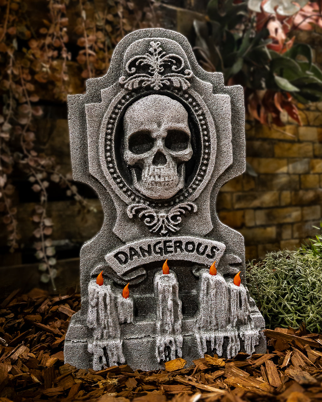 Halloween Grabstein mit Skull & Kreuz 53cm