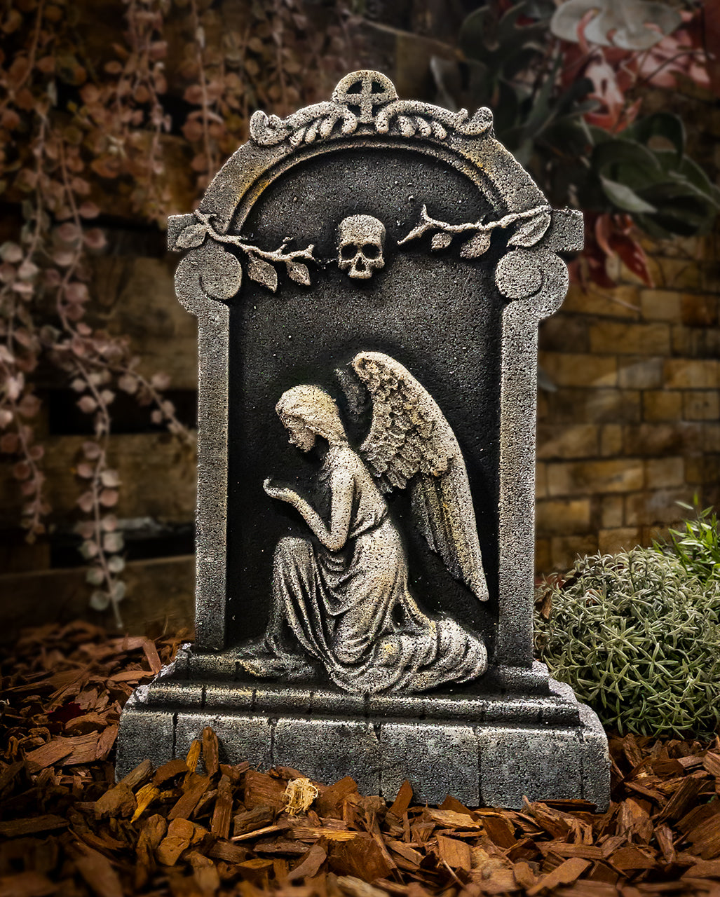 Halloween Grabstein mit Trauerndem Engel 53cm