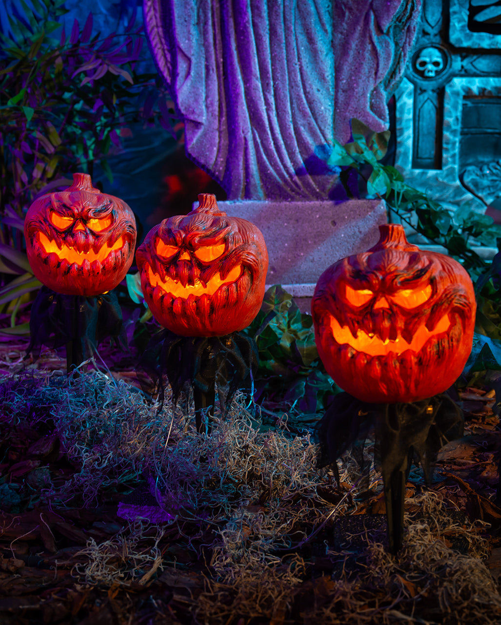 Halloween Kürbis mit Erdspieß 3er-Set