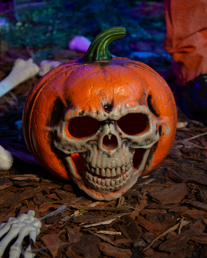 Zucca Di Halloween Con Smorfia Di Teschio Illuminata 21cm