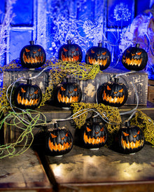 Halloween Lichterkette mit schwarzen Kürbissen 230cm