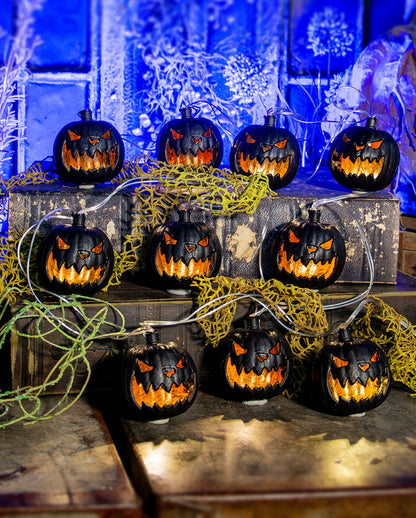 Halloween Lichterkette mit schwarzen Kürbissen 230cm