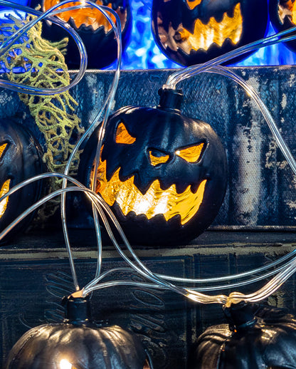 Halloween Lichterkette mit schwarzen Kürbissen 230cm