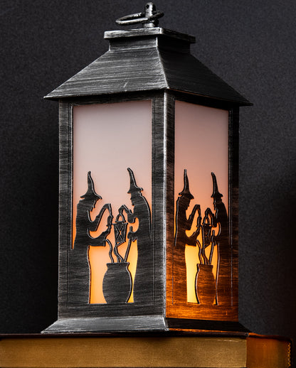 Halloween Laterne mit Scherenschnitt Hexen