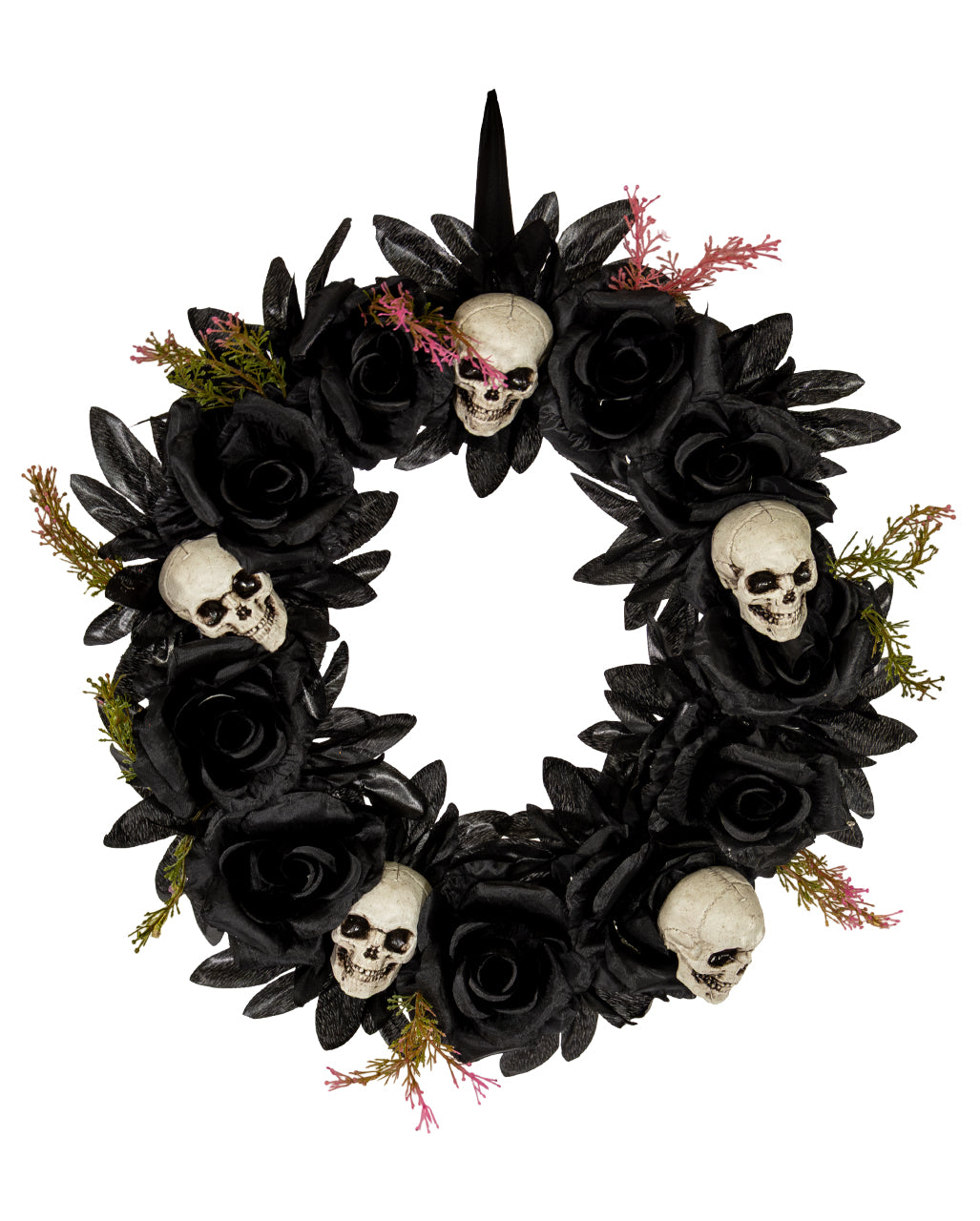 Halloween Door Wreath With Black Roses & Skulls 44cm Ø