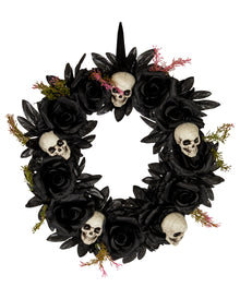 Halloween Türkranz mit Schwarzen Rosen & Totenköpfen 44cm Ø