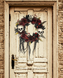 Halloween Türkranz mit verblühten Rosen & Totenköpfe