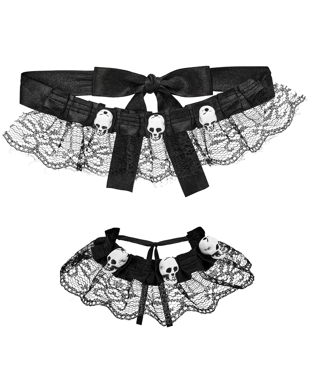 Collana E Braccialetto Con Teschi E Pizzo
