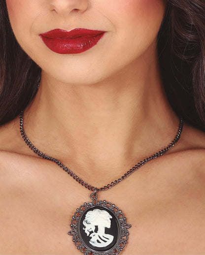 Necklace With Skeleton Lady As A Medallion