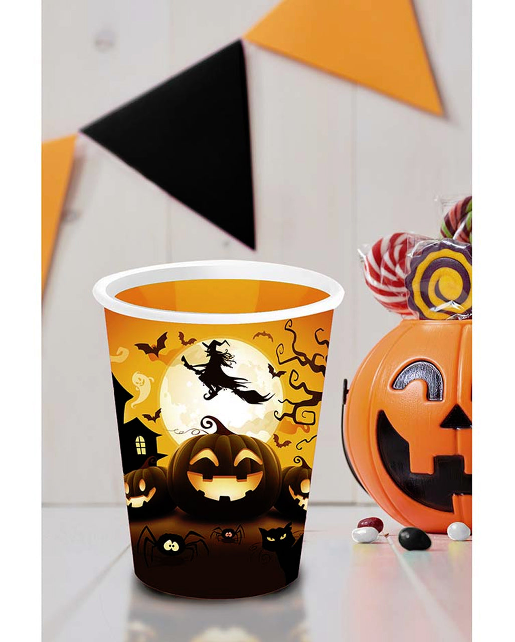 Happy Halloween Kürbis Pappbecher groß 6 St.