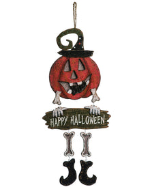 Kürbis Skelett Holzschild Happy Halloween