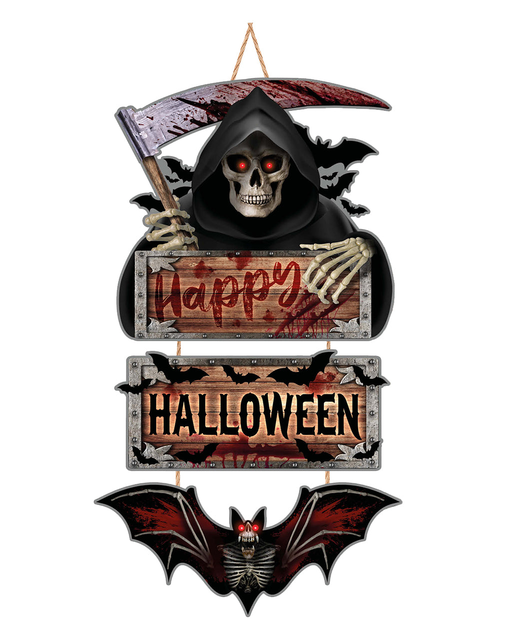 Happy Halloween Reaper & Fledermaus Holzschild 60cm