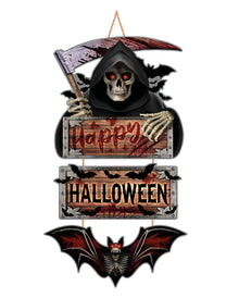 Happy Halloween Reaper & Bat Wooden Sign 60cm