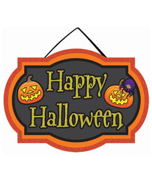 Happy Halloween Schild mit Kürbis