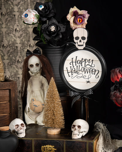 Happy Halloween Tischaufsteller mit Totenkopf 36cm