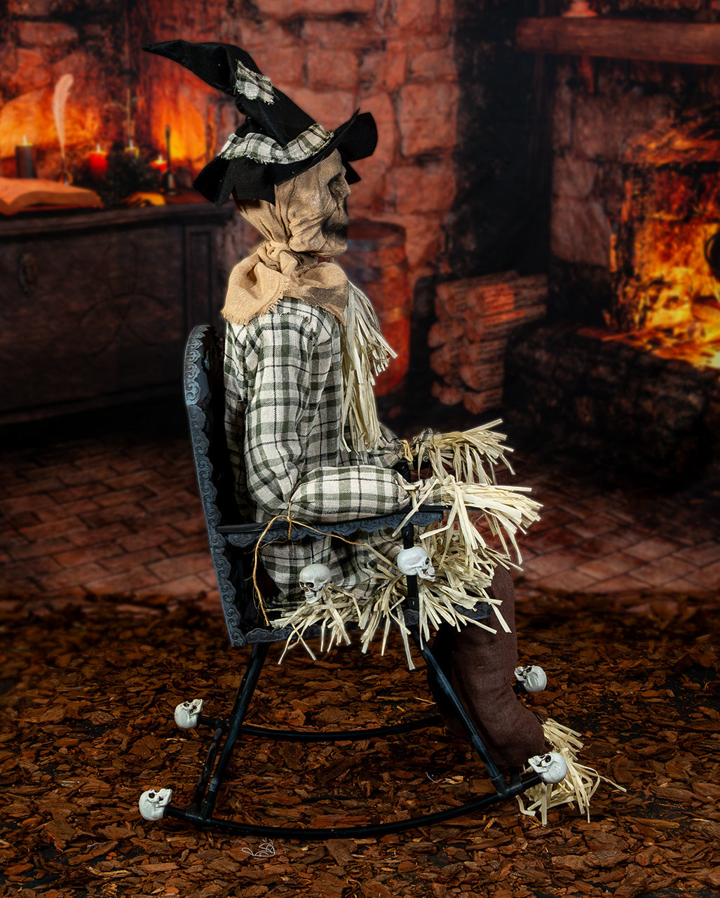Haunted Vogelscheuche auf Schaukelstuhl Animatronic 120cm